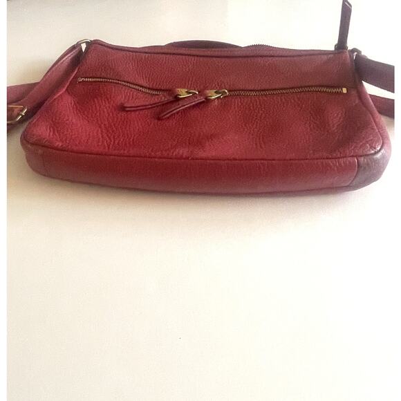 Fossil Erin Crossbody Bag Womens Red Pebbled Leather Top Zip Handbag Purse - Picture 8 of 12
